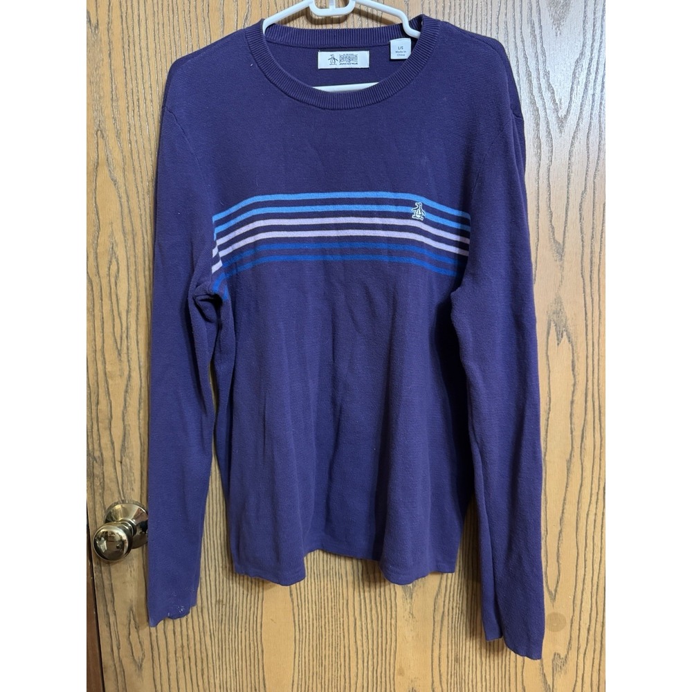Original Penguin Men's Sweater Crewneck ‎ Size L Poseidon Purple